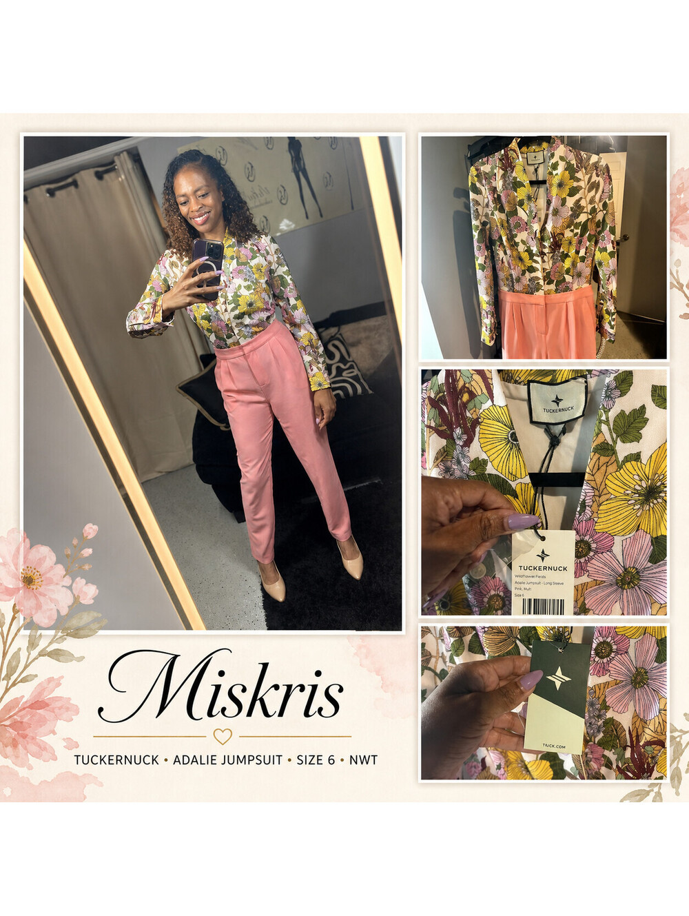 NWT Tuckernuck Wildflower Fields Adalie Jumpsuit Pink Floral Size 6